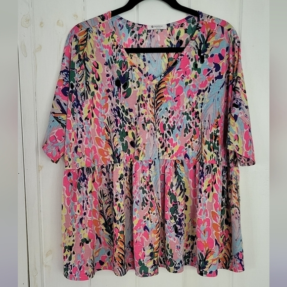 BOMBOM Floral Peplum Babydoll Oversized Top Size XL - Picture 1 of 8